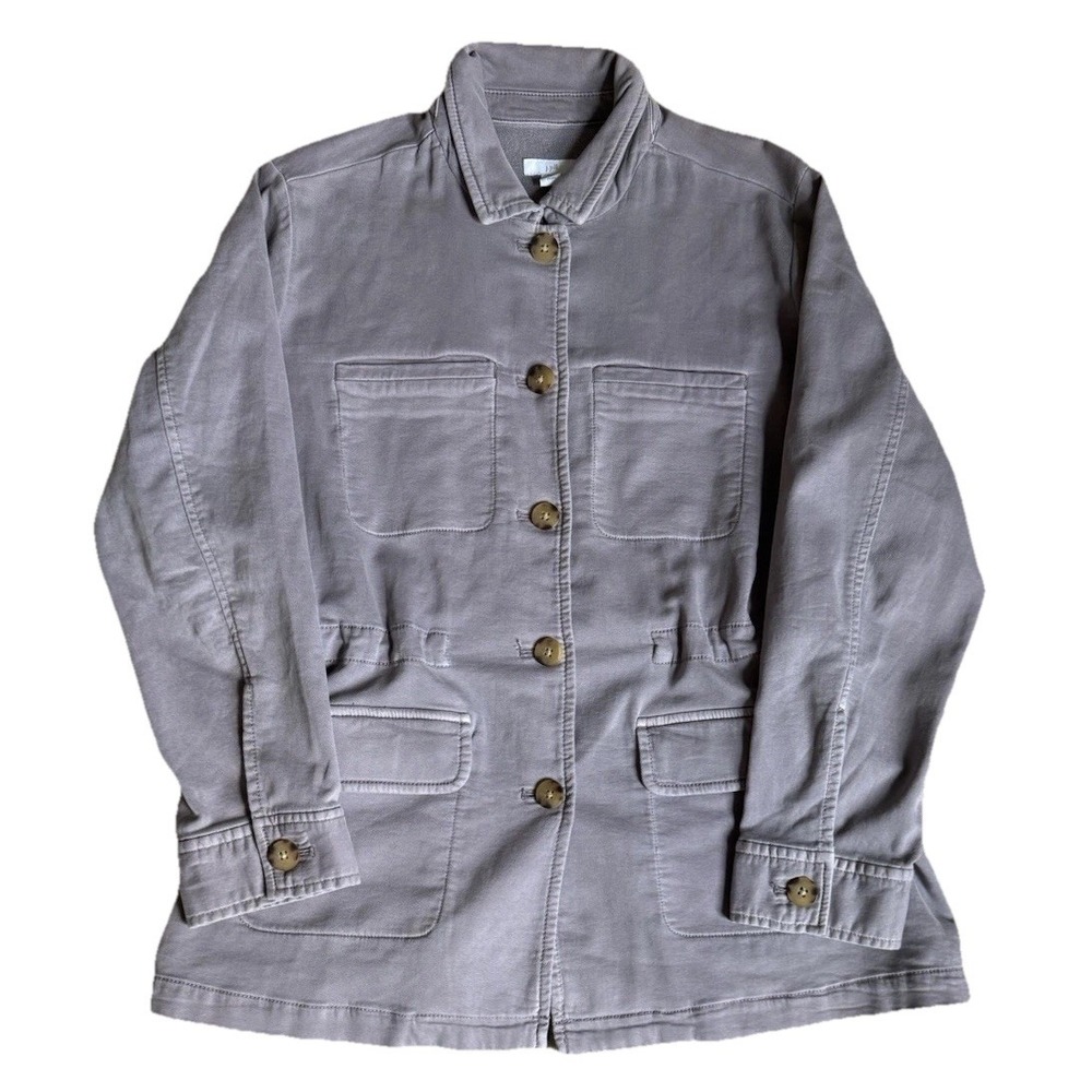 J Jill Jacket Womens Small Petite Gray Button Pockets Chore Lightweight Stretch